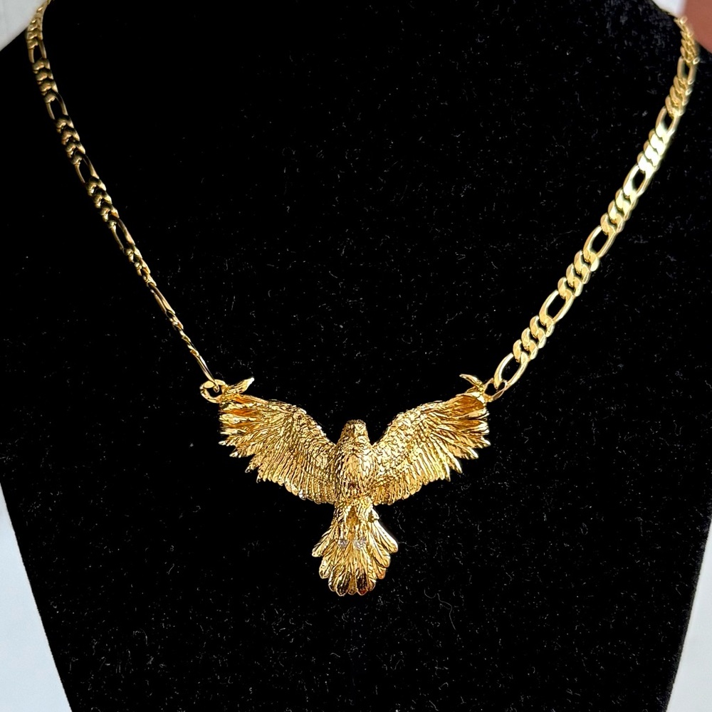 NEW Silver 925 Flying Eagle Necklace Pendant Figaro Chain 18K Gold plated ZIYKRA